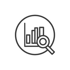 Poster - Data Analysis Icon: Magnifying Glass Examining Bar Graph in Circle Outline