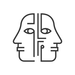 Poster - Abstract Faces: Minimalist Line Art of Two Profiles with Geometric Circuitry Design
