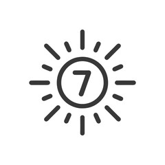 Poster - Minimalist Sun Icon with Number Seven, Black Outline on White