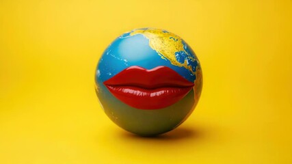 Poster - A globe with a bold red lip painted on its surface