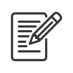 Poster - Minimalist Icon: Pencil Writing on Lined Paper, Dark Gray Outline on White Background