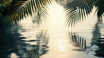 Poster - A sunny day with palm tree leaves lit up by warm light