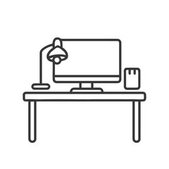 Poster - Minimalist Desk Setup: Computer, Lamp, and Organizer Line Art