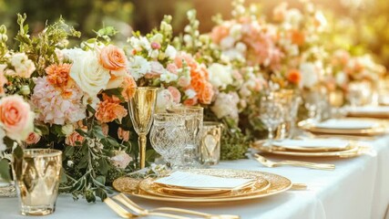 Poster - A long wooden table adorned with a variety of colorful flowers