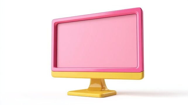 Pink and Yellow Modern Computer Monitor Screen Mockup Digital Technology Illustration Design Element Graphic Resource Isolated Background Empty Display Clean Simple Style Trendy   