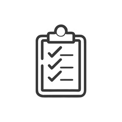 Poster - Minimalist Clipboard Icon with Checkmarks and Lines on White Background