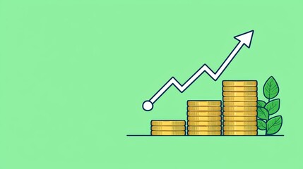 Poster - Growth in Financial Success Illustrated with Coins and Upward Trend on a Green Background