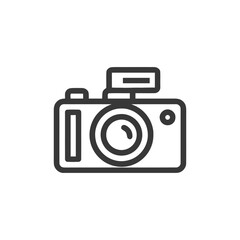 Poster - Minimalist Camera Icon with Flash, Photography Symbol, Black Outline