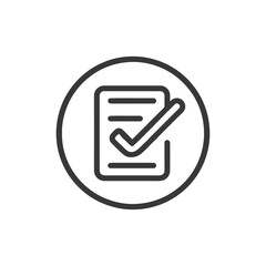 Poster - Completed Checklist Icon: Dark Outline of Document with Checkmark in Circle