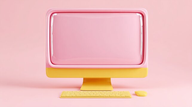 Pink and Yellow Retro Computer Desktop Minimalist Design Modern Technology Digital Art Pastel Colors Background Illustration Clean Simple Workspace Technology Concept Creative     