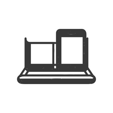 Stylized Digital Devices: Laptop, Tablet, and Phone Icon in Grunge Style