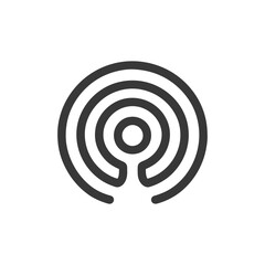 Poster - Minimalist Concentric Circle Labyrinth Icon in Dark Gray on White Background