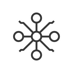 Poster - Minimalist Network Icon: Central Node with Circular Connections and Zigzag Extensions