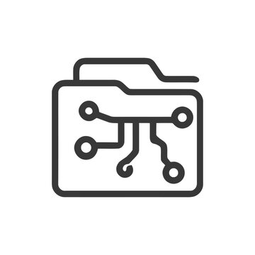 Digital Data: Folder Icon with Circuit Board Design in Black Outline