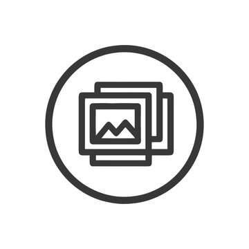 Stacked Images Icon in Circle, Minimalist Design, Dark Gray Outline