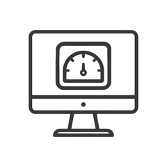 Poster - Computer Monitor Displaying Speedometer Icon, Line Art Style