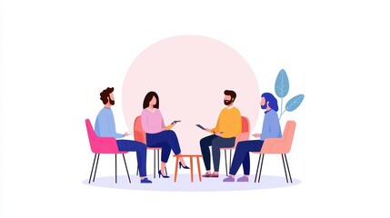 Poster - Diverse Group of Professionals Engaging in Discussion Around a Small Table in a Modern Workspace