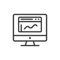 Poster - Minimalist Computer Icon with Data Graph Displayed on Screen, Outline Style