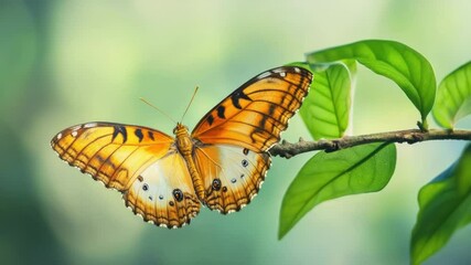 Poster - A butterfly perched on a vibrant green leaf