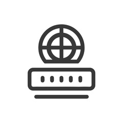 Poster - Minimalist Icon: Globe on Server, Network Connection Symbol, Outline Style
