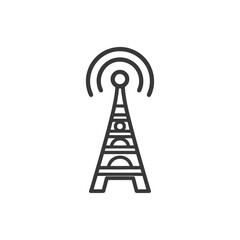 Poster - Minimalist Radio Tower Icon with Signal Waves in Black Outline