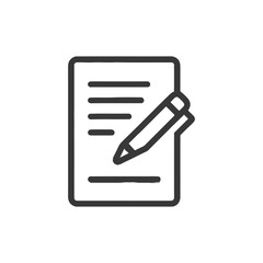 Poster - Stylized Icon of a Document with Pencil, Dark Outline, White Background