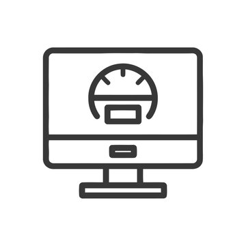Computer Displaying Speedometer Icon, Minimalist Line Art Design