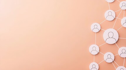 Poster - Abstract network of stylized human figures connected by lines on a soft peach background for social media or communication concepts