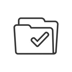 Poster - Completed Folder Icon: Dark Outline with Check Mark Symbol