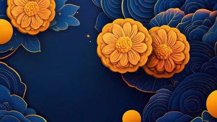 Aufkleber - Brightly colored floral arrangement on a calm blue background, topped with cheerful orange balloons