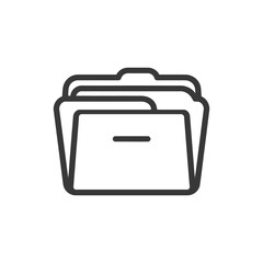 Poster - Minimalist Open Folder Icon with Documents, Dark Gray Outline on White Background