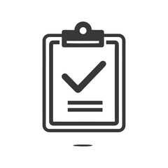 Poster - Minimalist Clipboard Icon with Checkmark and Lines, Dark Gray on White