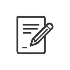 Poster - Minimalist Icon: Pencil Writing on Document, Dark Gray Outline on White