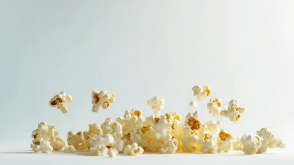 Poster - Aerial view of popcorn kernels in mid-air