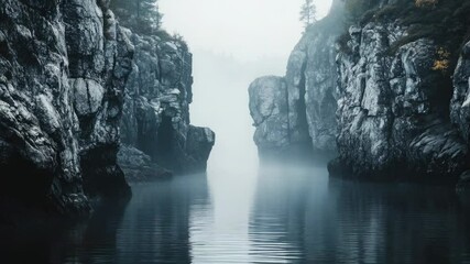 Poster - A body of water surrounded by large rocks