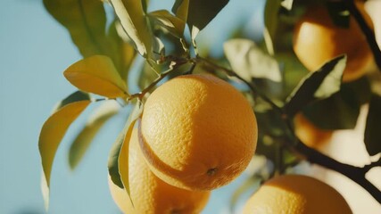 Poster - Fresh oranges growing on tree branches, ripe and ready to eat