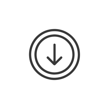 Minimalist Down Arrow Icon: Circular Outline, Simple Directional Symbol