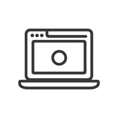 Poster - Minimalist Laptop Icon with Circular Element, Dark Outline on White