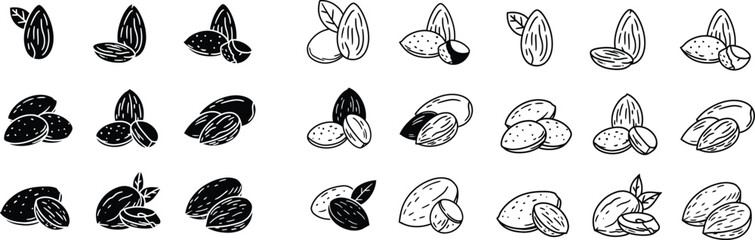 Poster - Almond In Shell Outline Vector - AI Generative
