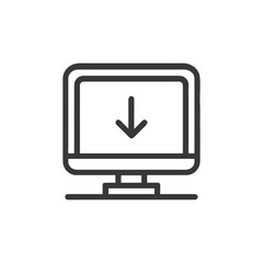 Poster - Minimalist Computer Icon with Download Arrow, Clean Line Art Style