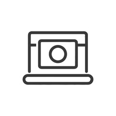 Poster - Minimalist Laptop Icon with Camera, Dark Gray Outline on White Background