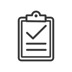 Poster - Minimalist Clipboard Icon with Checkmark and Lines on White Background