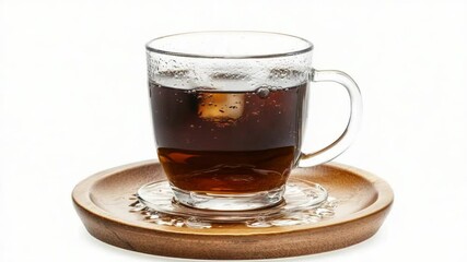 Poster - A glass of soda sits atop a wooden plate, ready for consumption