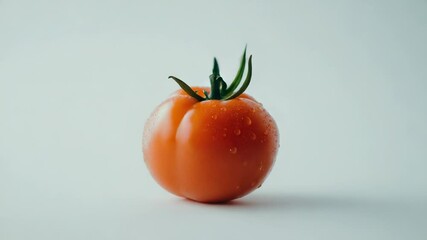 Poster - A single tomato sits on a white surface, ready for use or display