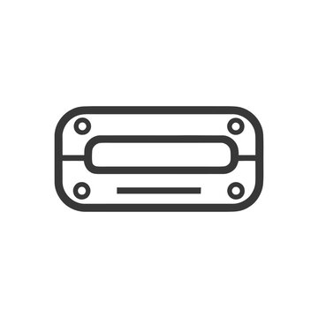 Minimalist Rectangular Icon with Rounded Corners and Circular Accents, Dark Gray on White