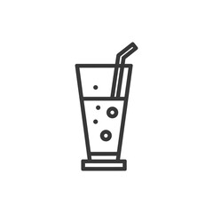 Aufkleber - Minimalist Soda Glass Icon with Straw and Bubbles, Black Outline on White