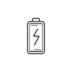 Poster - Minimalist Battery Icon with Lightning Bolt, Black Outline on White