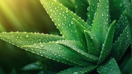 Poster - Close-up view of a plant with dew-covered leaves, perfect for depicting serenity and natural beauty