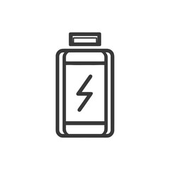 Poster - Minimalist Battery Icon with Lightning Bolt, Dark Gray Outline on White