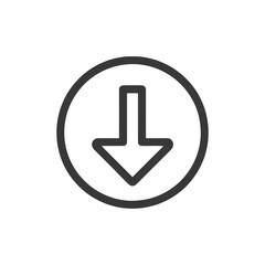 Poster - Simple Downward Arrow Icon in Circle, Minimalist Design, Gray on White
